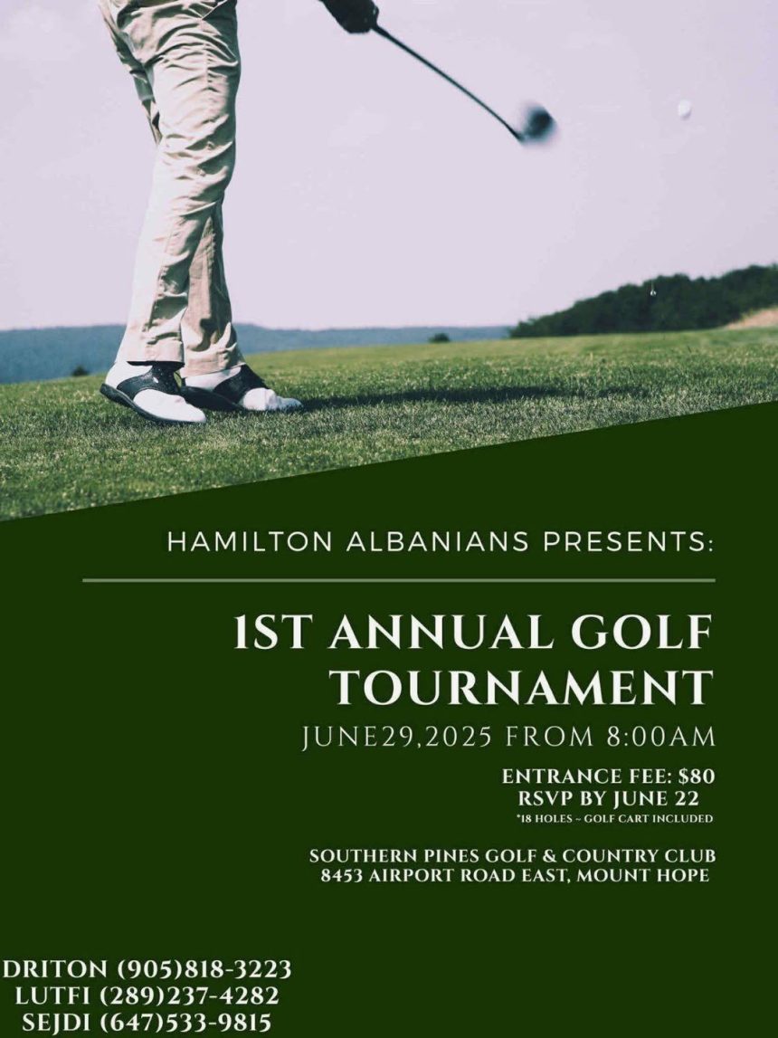 Shoqata Shqiptare e Hamiltonit njofton se po organizon Turneun e Parë të Golfit....